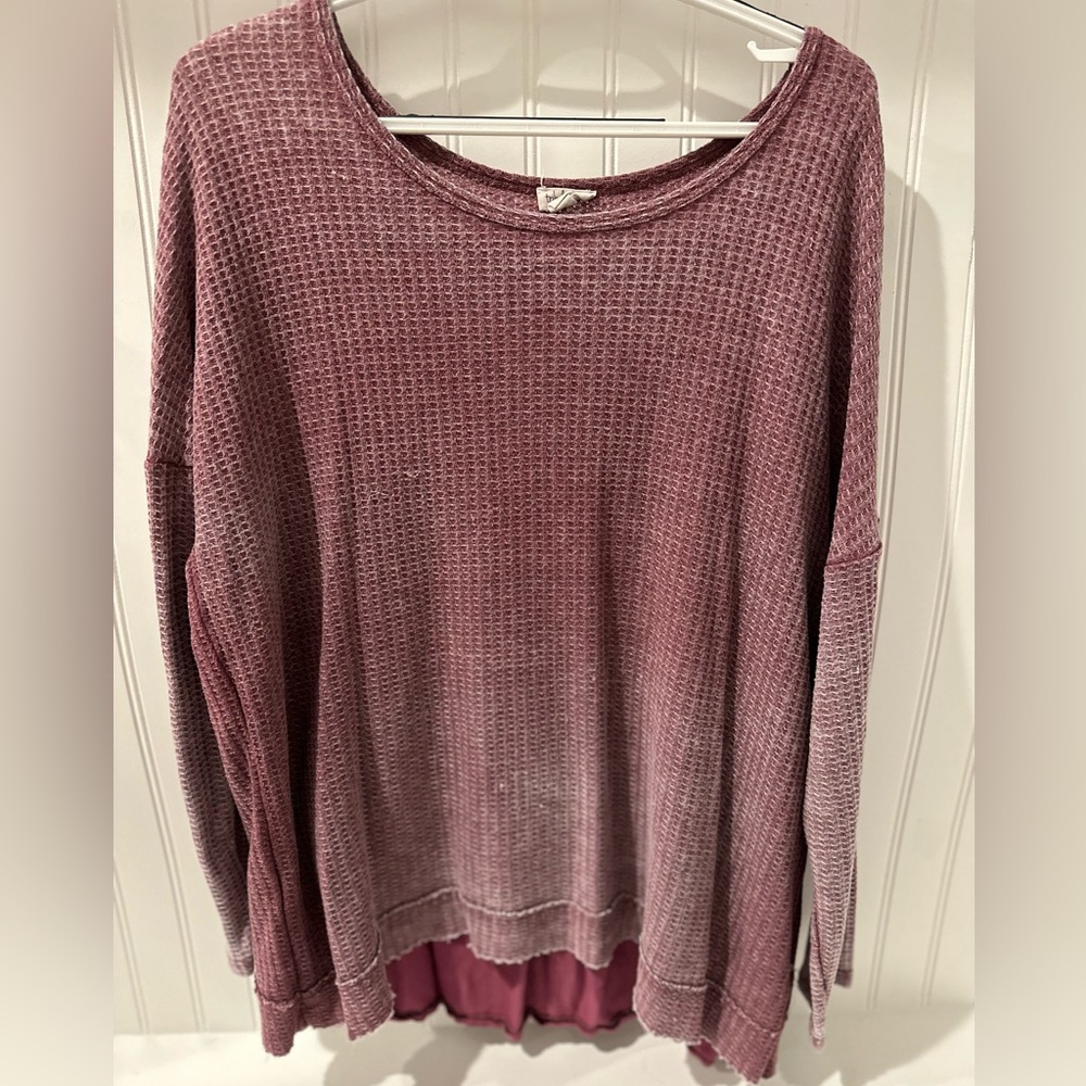 Mauve waffle knit Tribal top with wow factor back